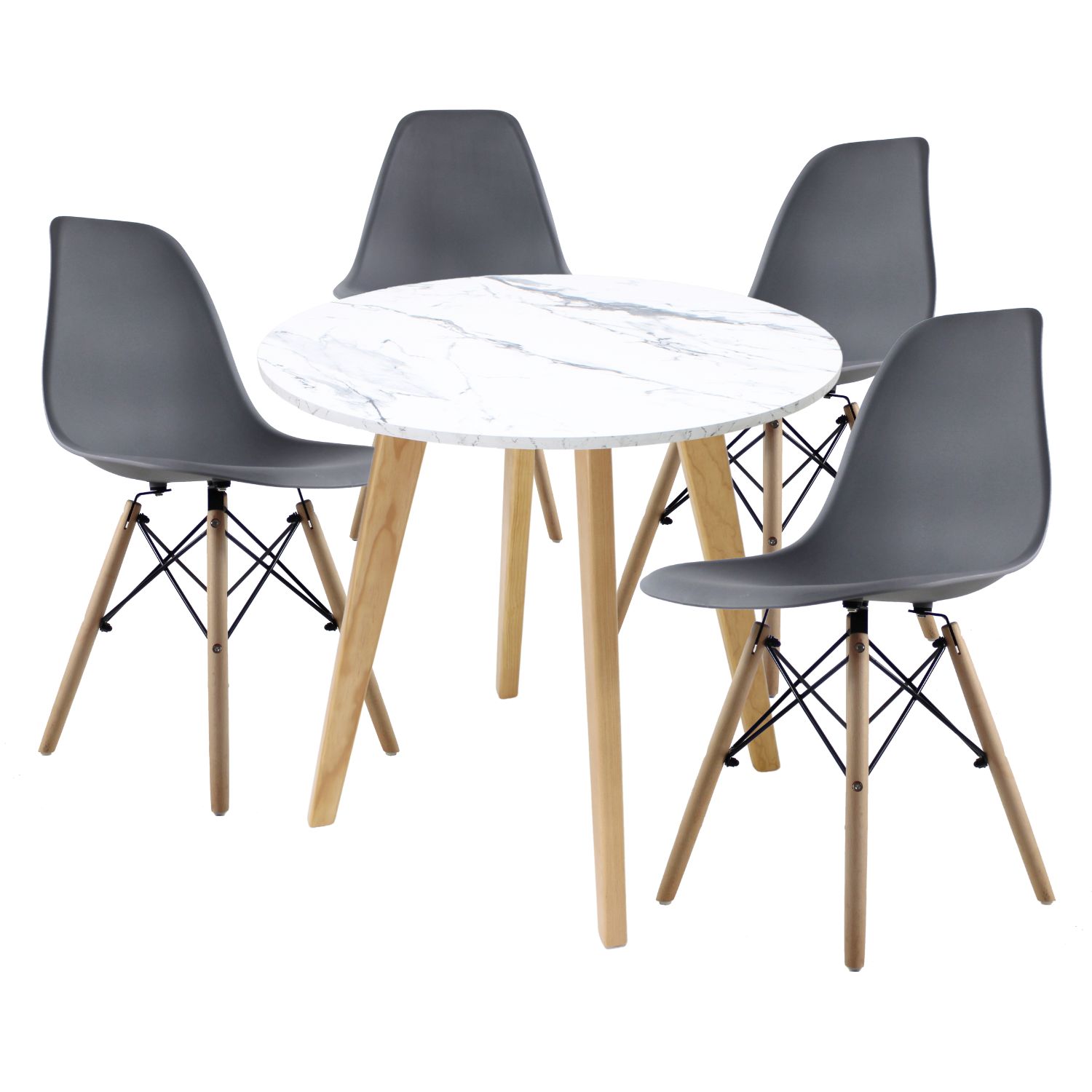 Mesa Frankfurt Piedra 80 Calac Con 4 Sillas Oslo Gris