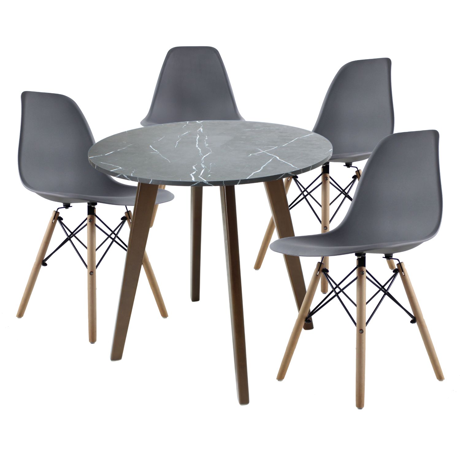 Mesa Frankfurt Piedra 80 Marqu Con 4 Sillas Oslo Gris