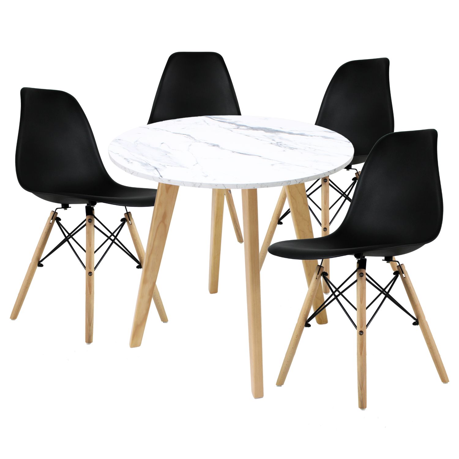 Mesa Frankfurt Piedra 80 Calac Con 4 Sillas Oslo Negro