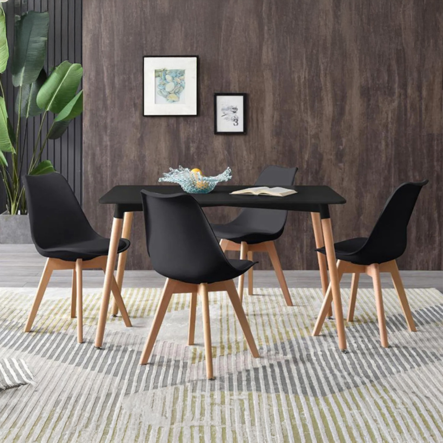 Foto 2 pulgar | Comedor Krona Para 4 Personas Con Mesa Negra Y Sillas Escandinavas Con Asiento Acolchado