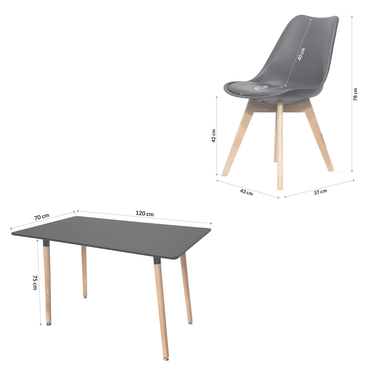 Foto 8 pulgar | Comedor Krona Para 4 Personas Con Mesa Negra Y Sillas Escandinavas Con Asiento Acolchado
