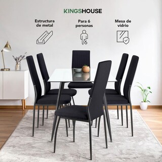 Foto 3 | Juego Comedor 6 Sillas Mesa De Vidrio Templado Luna Moderno