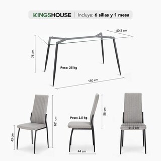 Foto 5 | Juego Comedor 6 Sillas Mesa De Vidrio Templado Luna Moderno