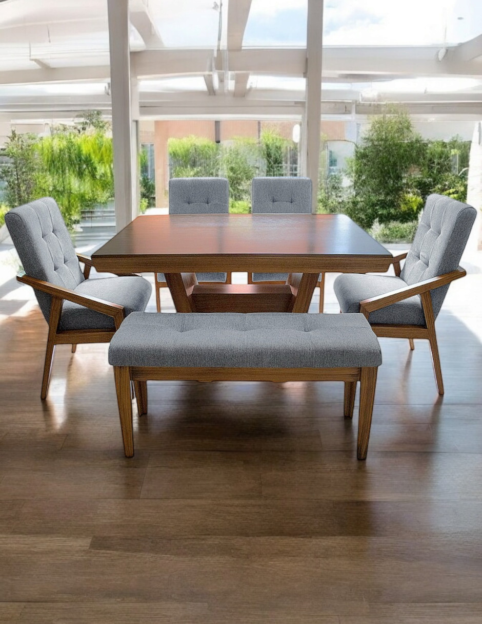 Comedor Para 6 Personas De Madera De Parota Color Gris Claro