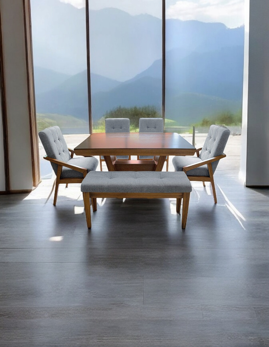 Foto 3 pulgar | Comedor Para 6 Personas De Madera De Parota Color Gris Claro