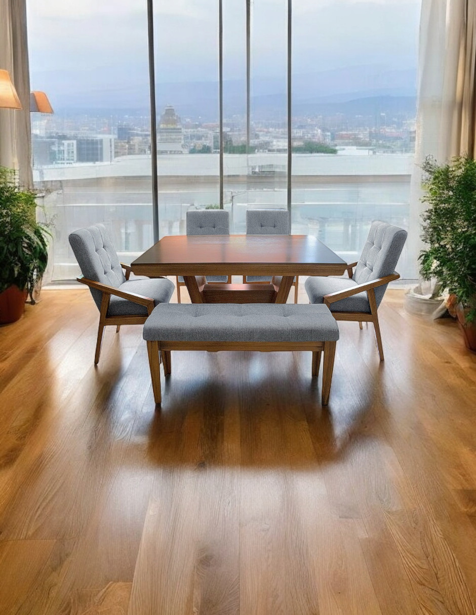 Foto 5 | Comedor Para 6 Personas De Madera De Parota Color Gris Claro
