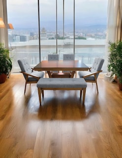 Foto 5 | Comedor Para 6 Personas De Madera De Parota Color Gris Claro
