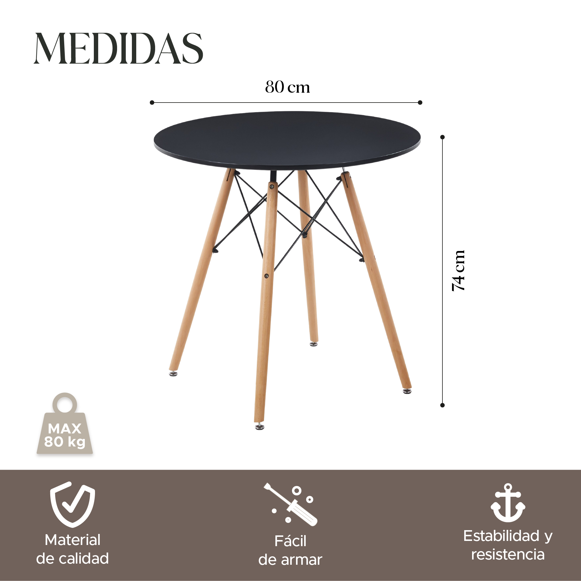 Foto 4 pulgar | Mesa De Comedor Elly Decor Redonda Estilo Eames Minimalista Moderna color Negro