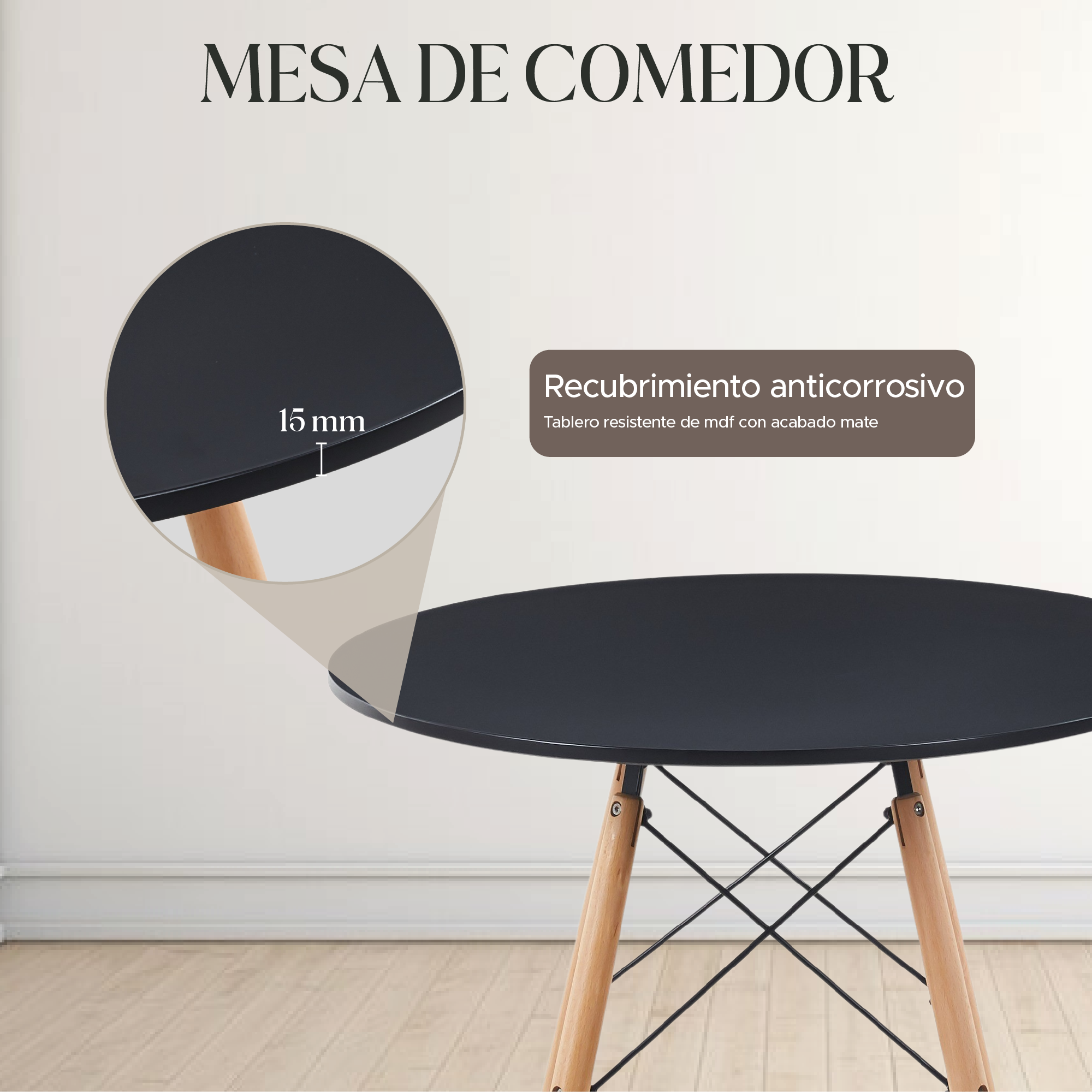 Foto 4 | Mesa De Comedor Elly Decor Redonda Estilo Eames Minimalista Moderna color Negro