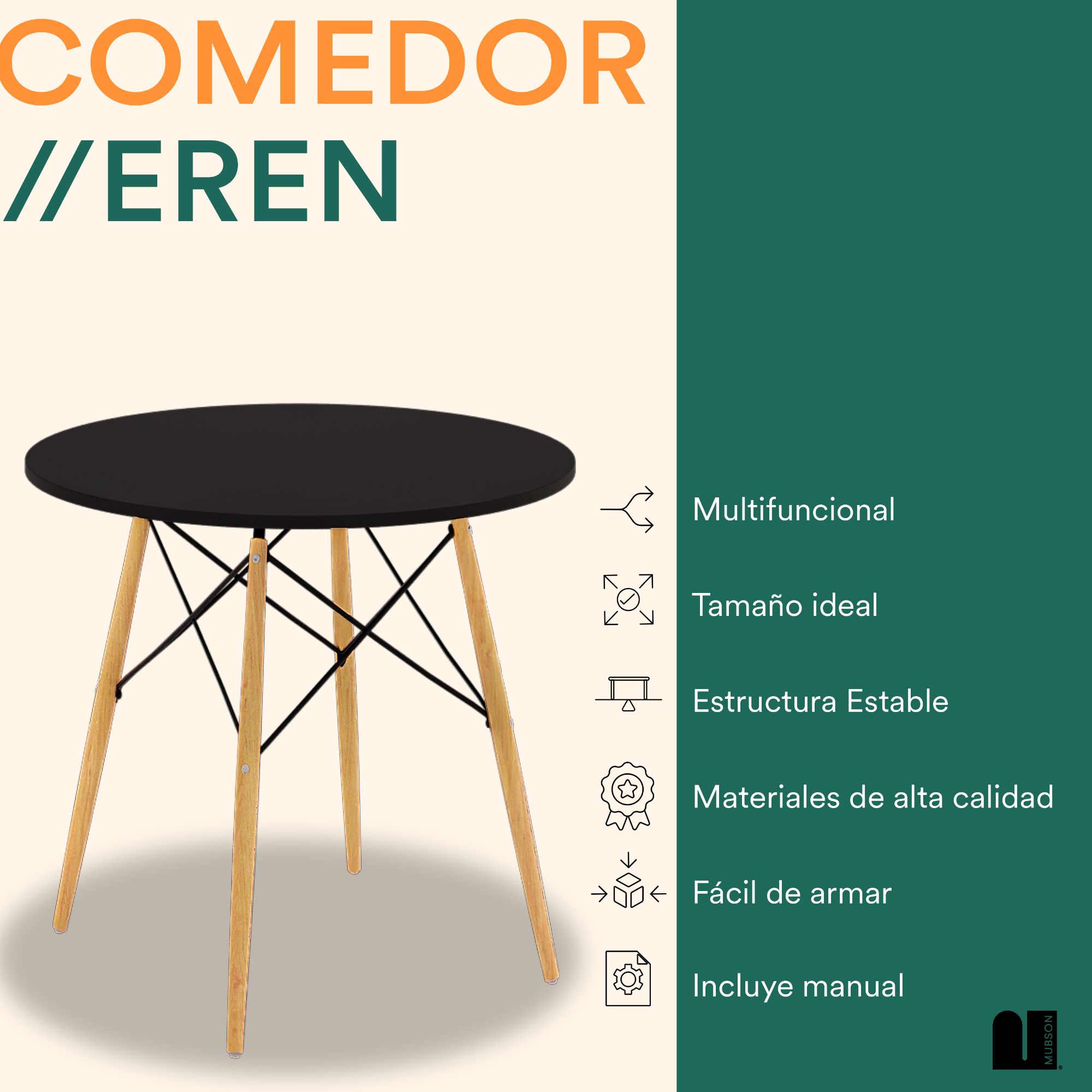 Foto 2 | Comedor Mubson Eren color Negro para 4 o 5 Personas