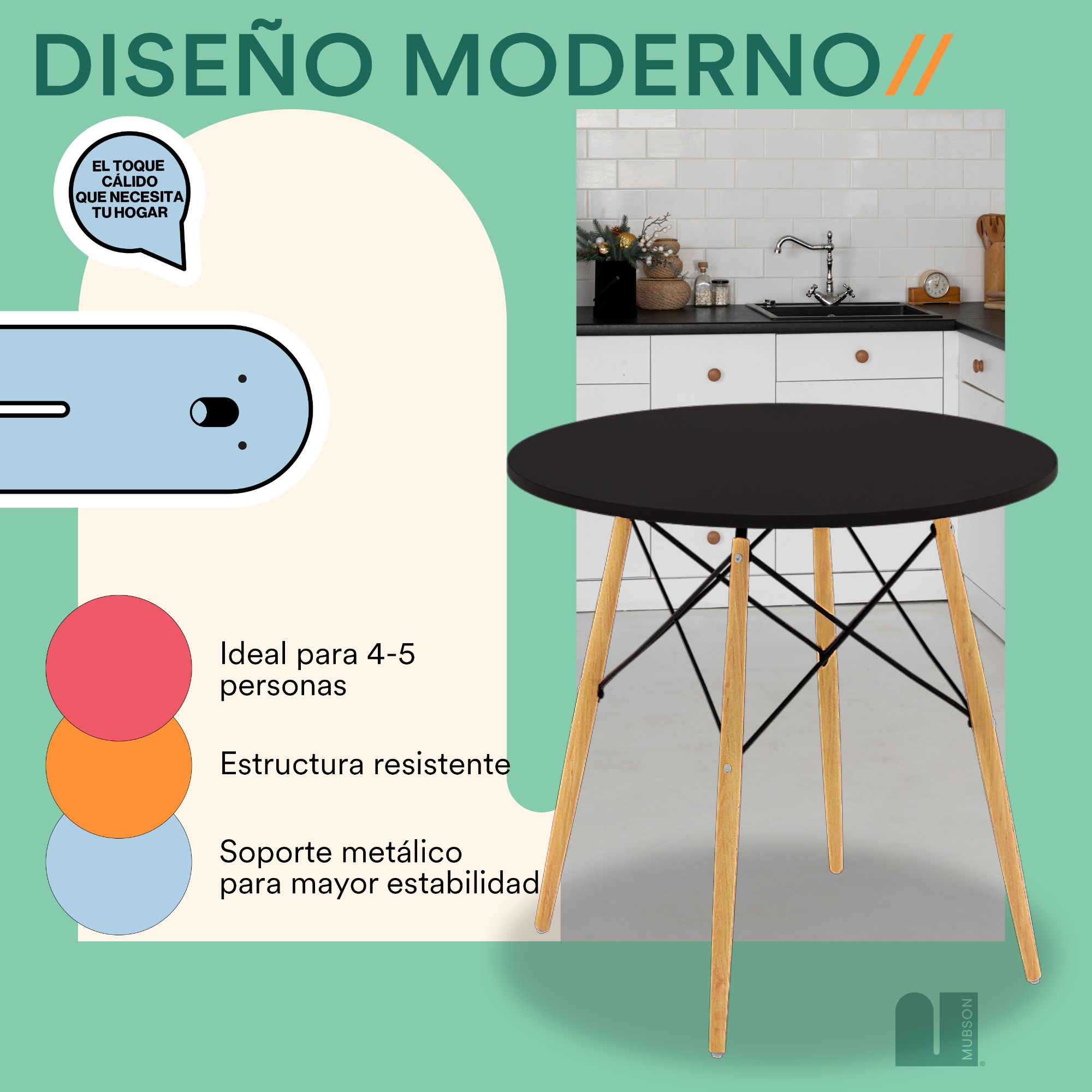 Foto 4 | Comedor Mubson Eren color Negro para 4 o 5 Personas