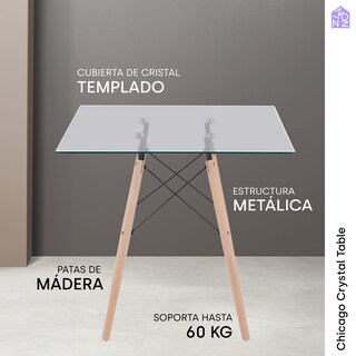 Foto 2 | Mesa de Comedor Cuadrada Ninon Chicago Cristal Templado para 4 Personas