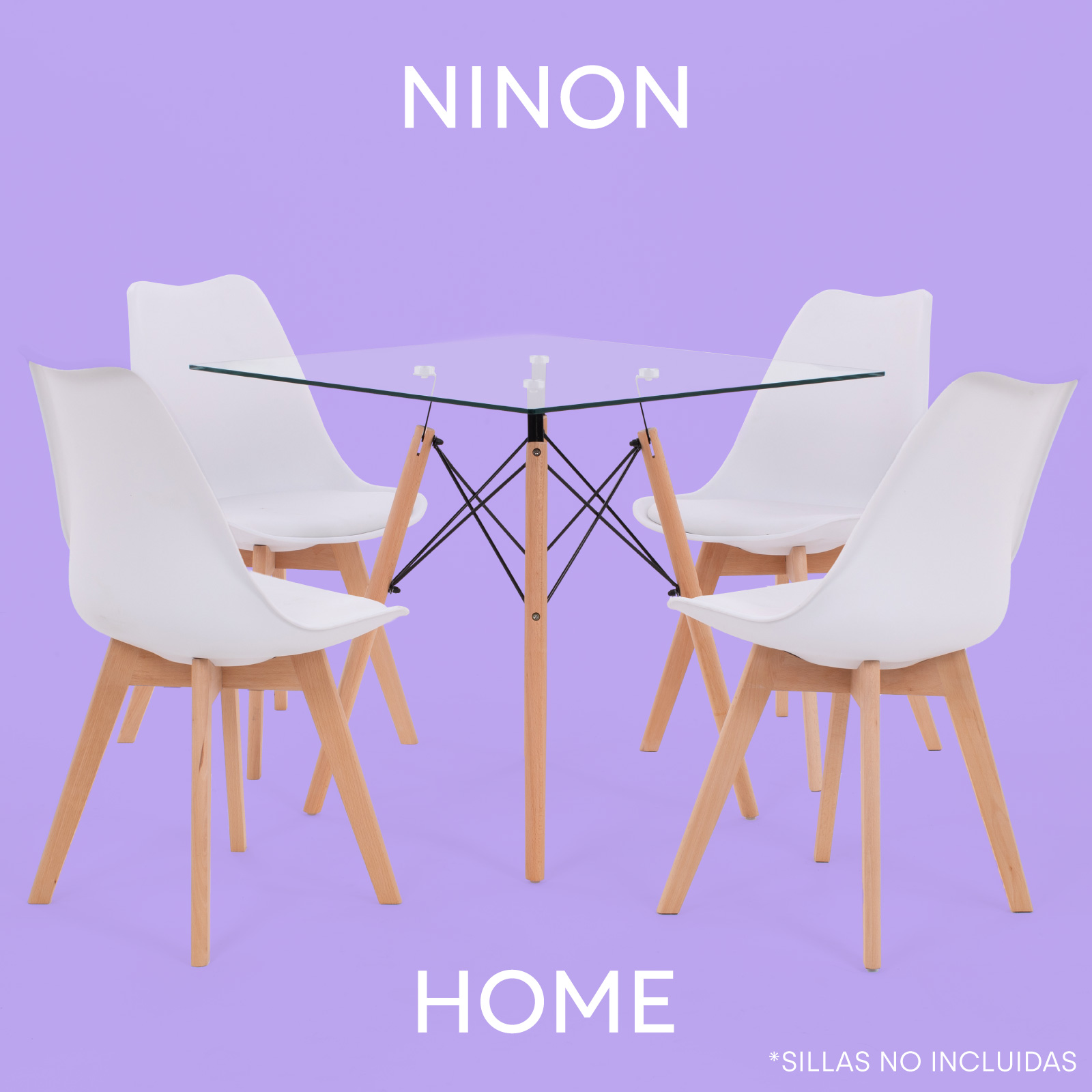 Foto 4 pulgar | Mesa de Comedor Cuadrada Ninon Chicago Cristal Templado para 4 Personas