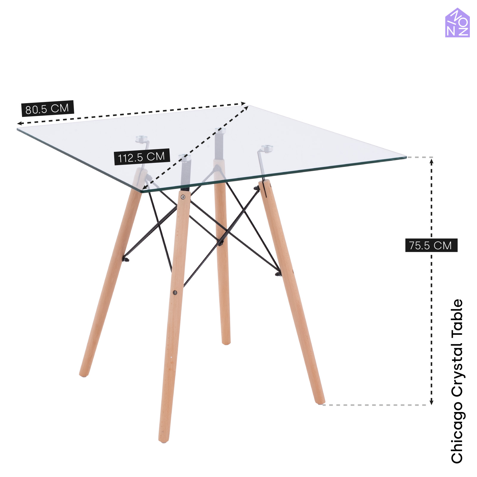 Foto 5 pulgar | Mesa de Comedor Cuadrada Ninon Chicago Cristal Templado para 4 Personas