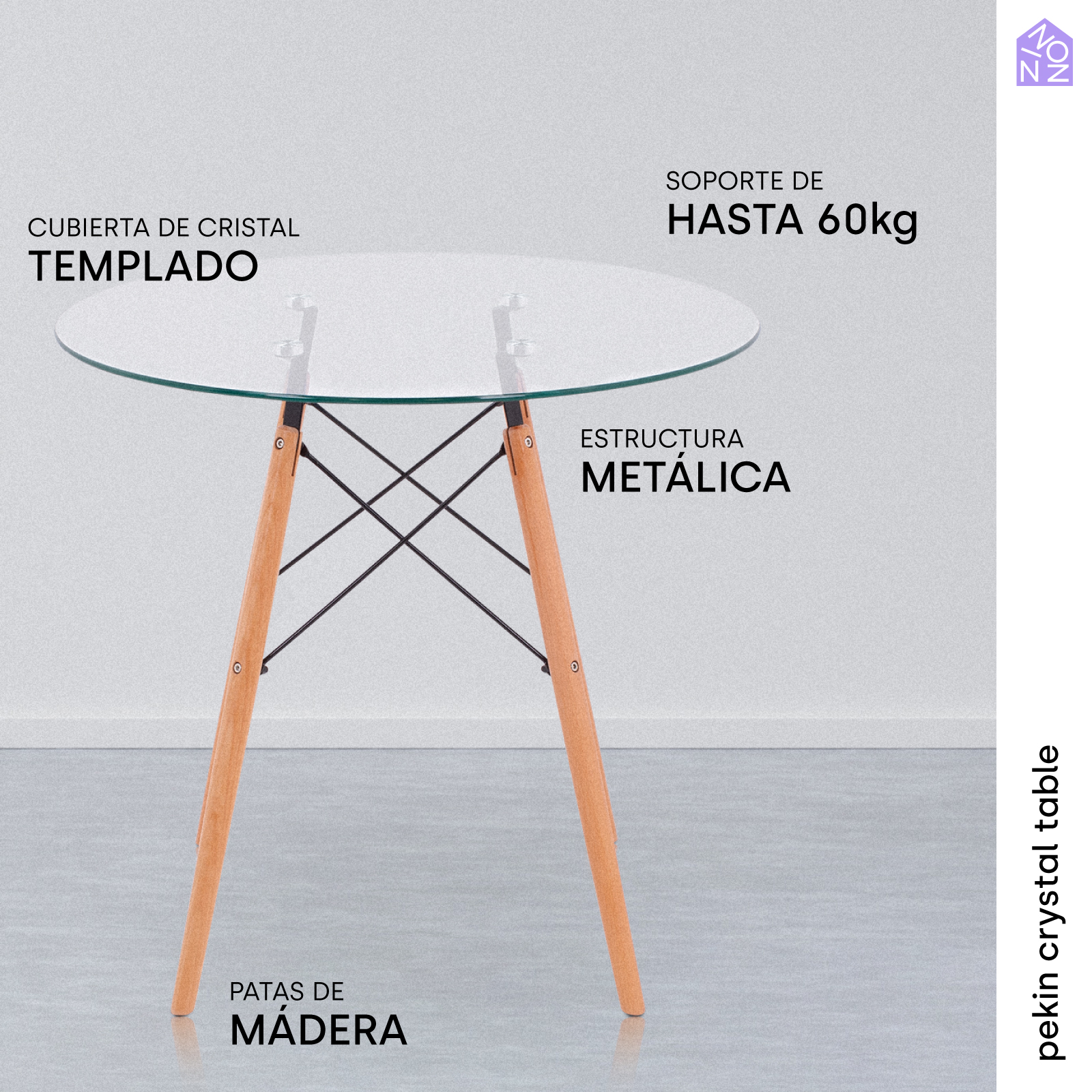 Foto 3 pulgar | Mesa De Comedor Redonda Pekin De Cristal Templado Para 4 Personas C/ Patas Café Estilo Minimalista Ninon