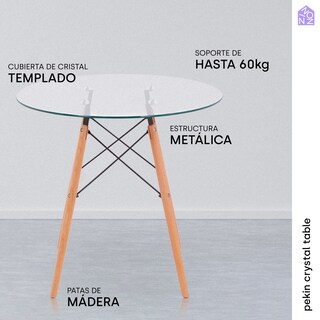 Foto 2 | Mesa De Comedor Redonda Pekin De Cristal Templado Para 4 Personas C/ Patas Café Estilo Minimalista Ninon