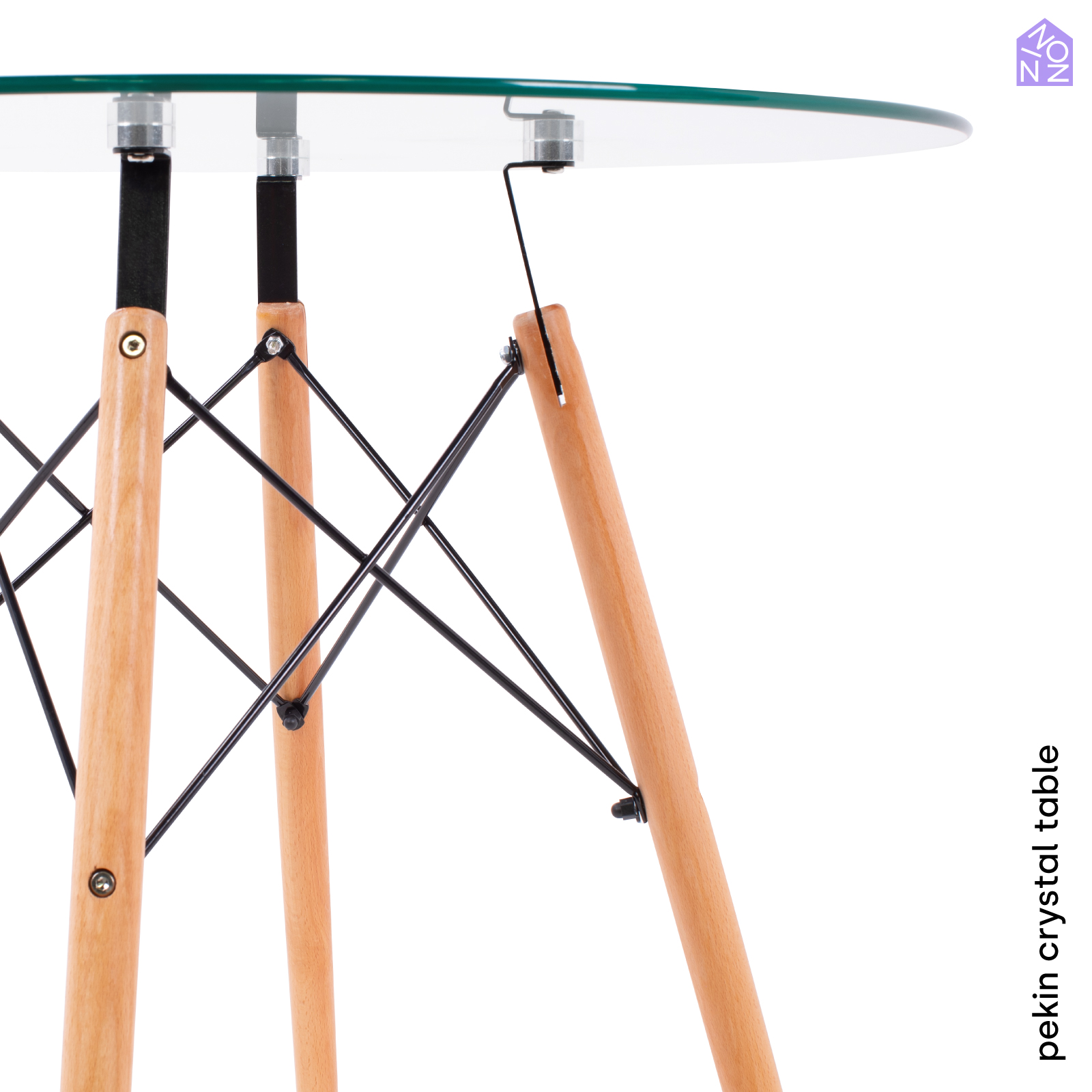 Foto 5 | Mesa De Comedor Redonda Pekin De Cristal Templado Para 4 Personas C/ Patas Café Estilo Minimalista Ninon