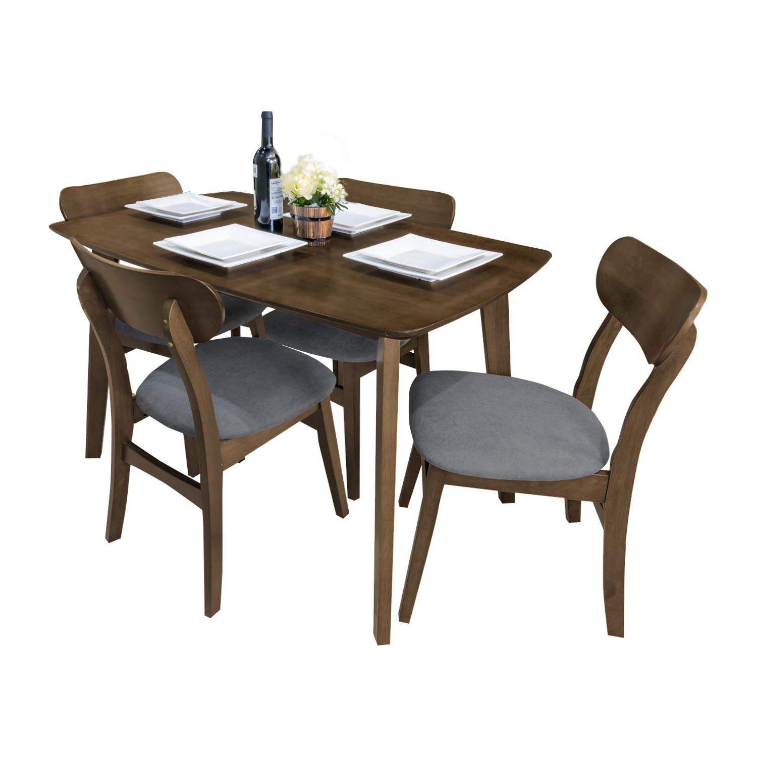 Foto 3 pulgar | Comedor con 4 Sillas Bossa Caen Nogal -Gris