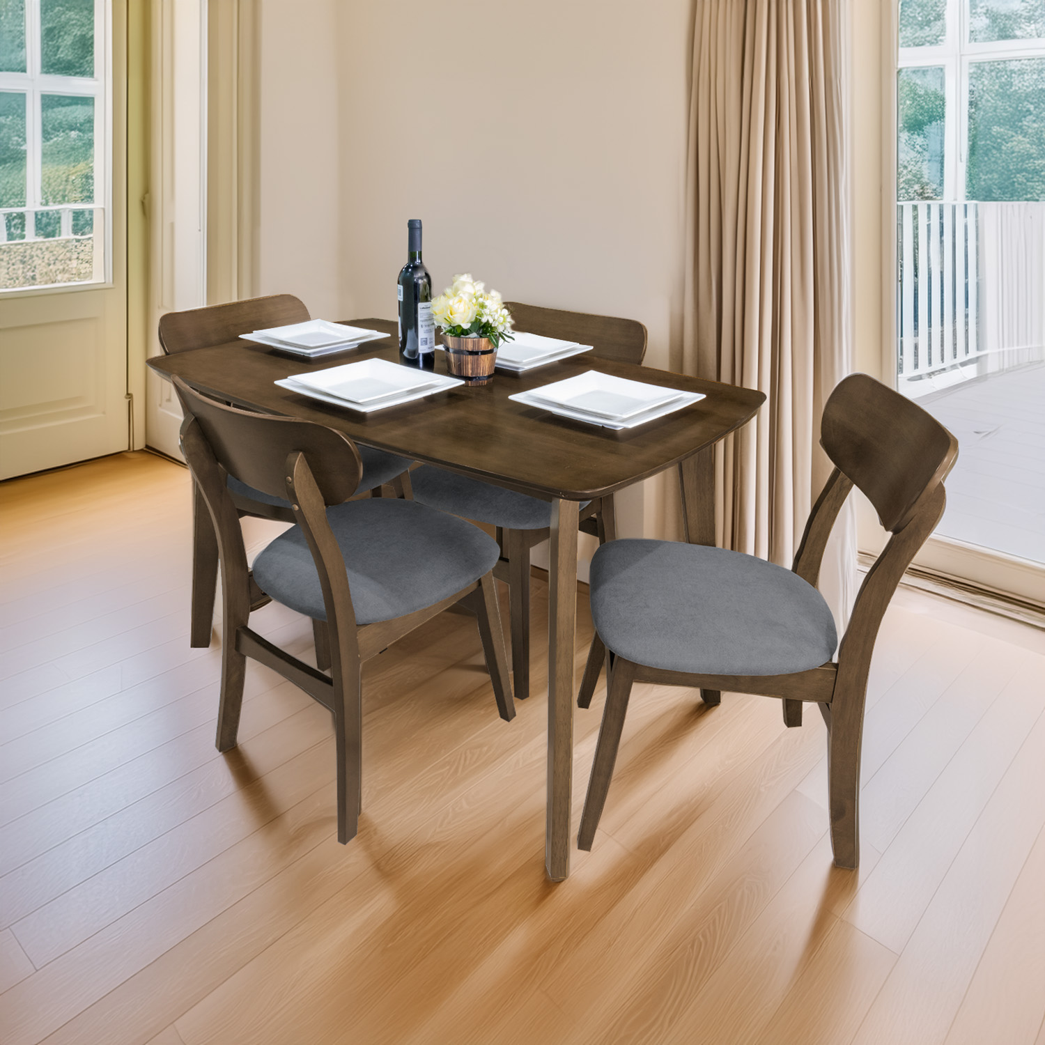 Foto 7 | Comedor con 4 Sillas Bossa Caen Nogal -Gris