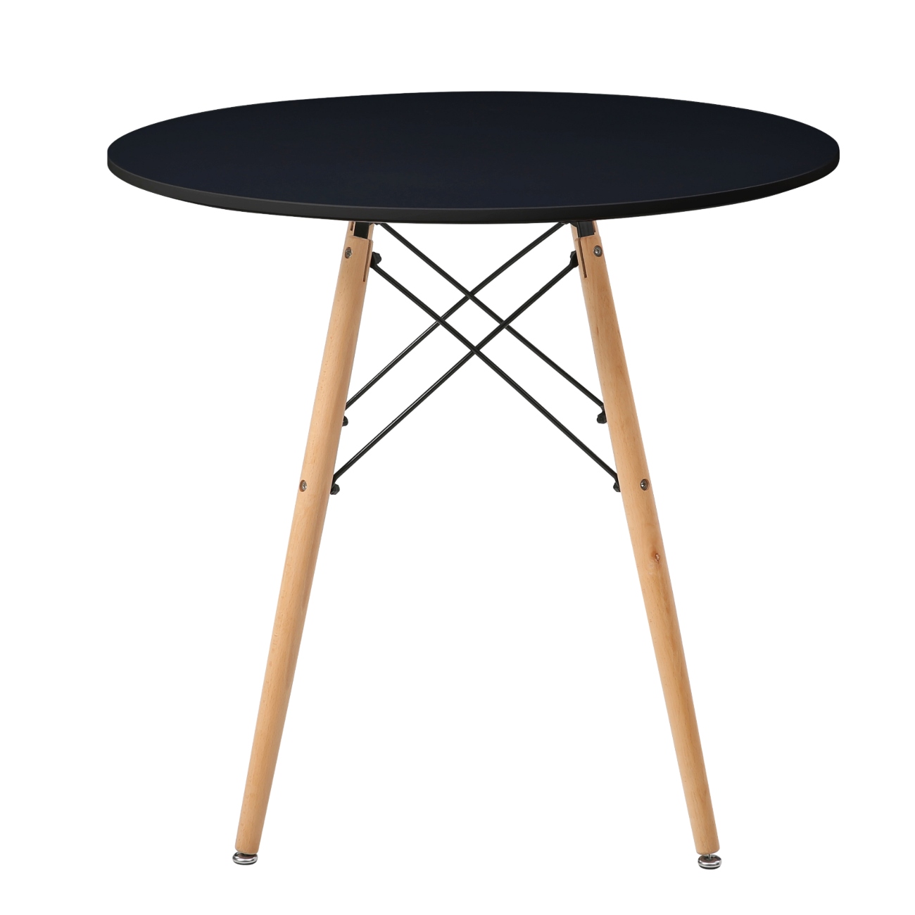 Mesa Redonda Color Negro Con Patas Y Tablero De Madera Mdf 80cm (diámetro)