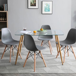 Foto 3 | Mesa Rectangular Para Comedor De Cristal Templado Con Patas De Metal Ilusión Madera 120cm (ancho)*80cm (profundo)