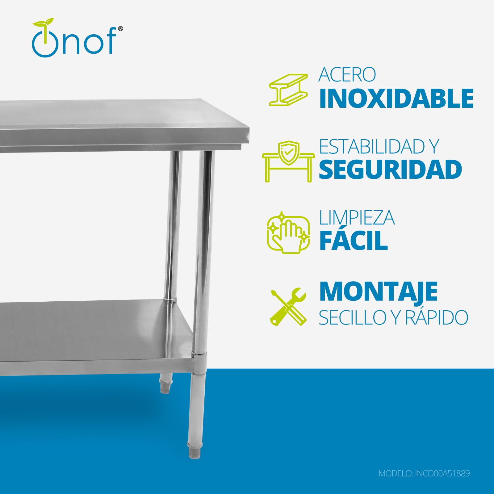Foto 2 | Mesa de Acero Inoxidable Onof Inox Mediana
