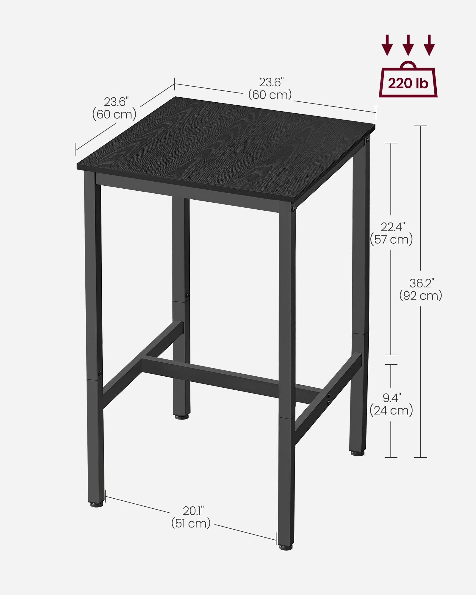 Foto 9 pulgar | Mesa De Bar Vasagle Para Cocina Y Comedor Pequeña, 60 X 60 X 92 Cm, Color Ébano