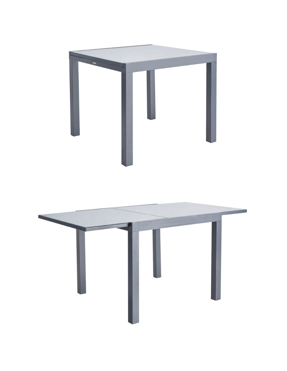 Naterial Mesa De Comedor De Aluminio Extensible Apta Para Exterior, Cubierta De Cristal, Modelo Lyra Ii