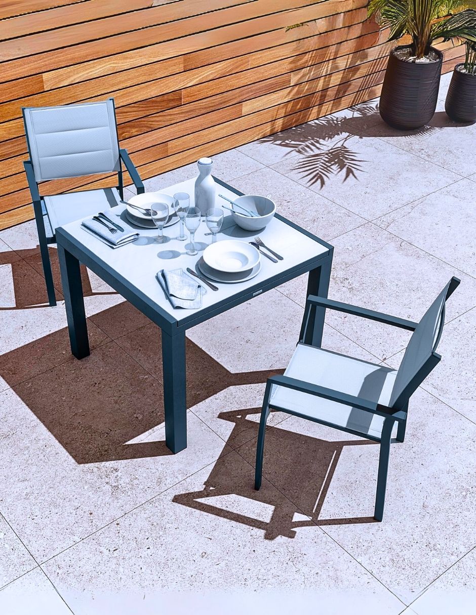 Foto 8 pulgar | Naterial Mesa De Comedor De Aluminio Extensible Apta Para Exterior, Cubierta De Cristal, Modelo Lyra Ii