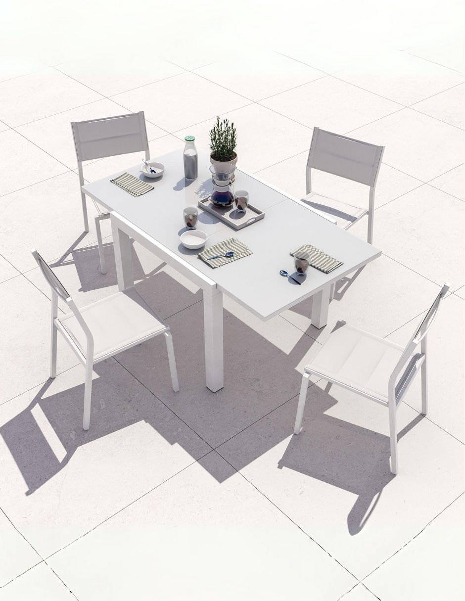Foto 8 pulgar | Naterial Mesa De Comedor De Aluminio Extensible Apta Para Exterior, Cubierta De Cristal, Modelo Lyra Ii