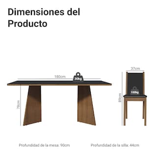 Foto 3 | Mesa De Comedor Con Mesa Y 8 Sillas Madesa Justine Mn