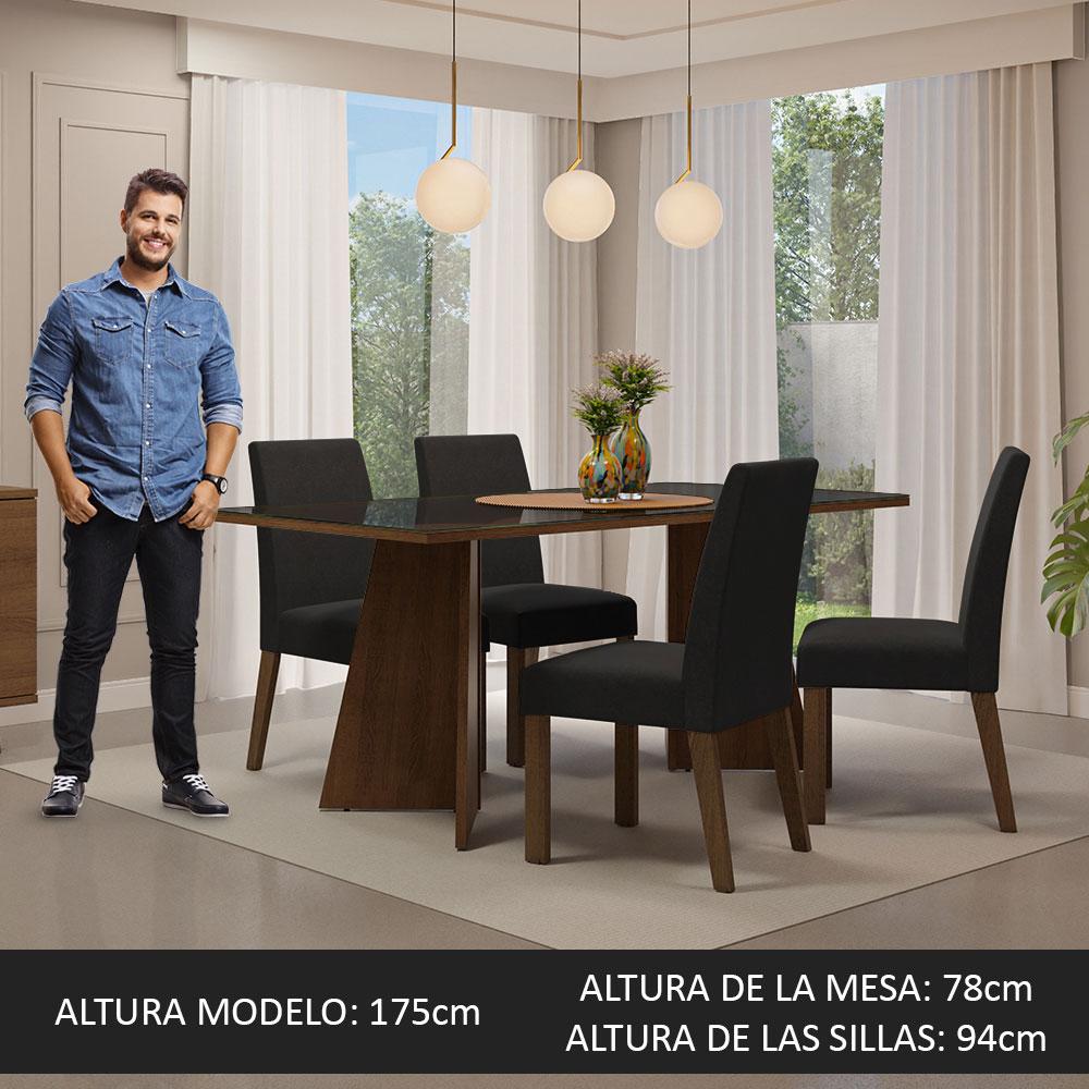 Foto 4 pulgar | Mesa para Comedor Taylor color Negro 78 x 180 x 90 cm con 4 Sillas