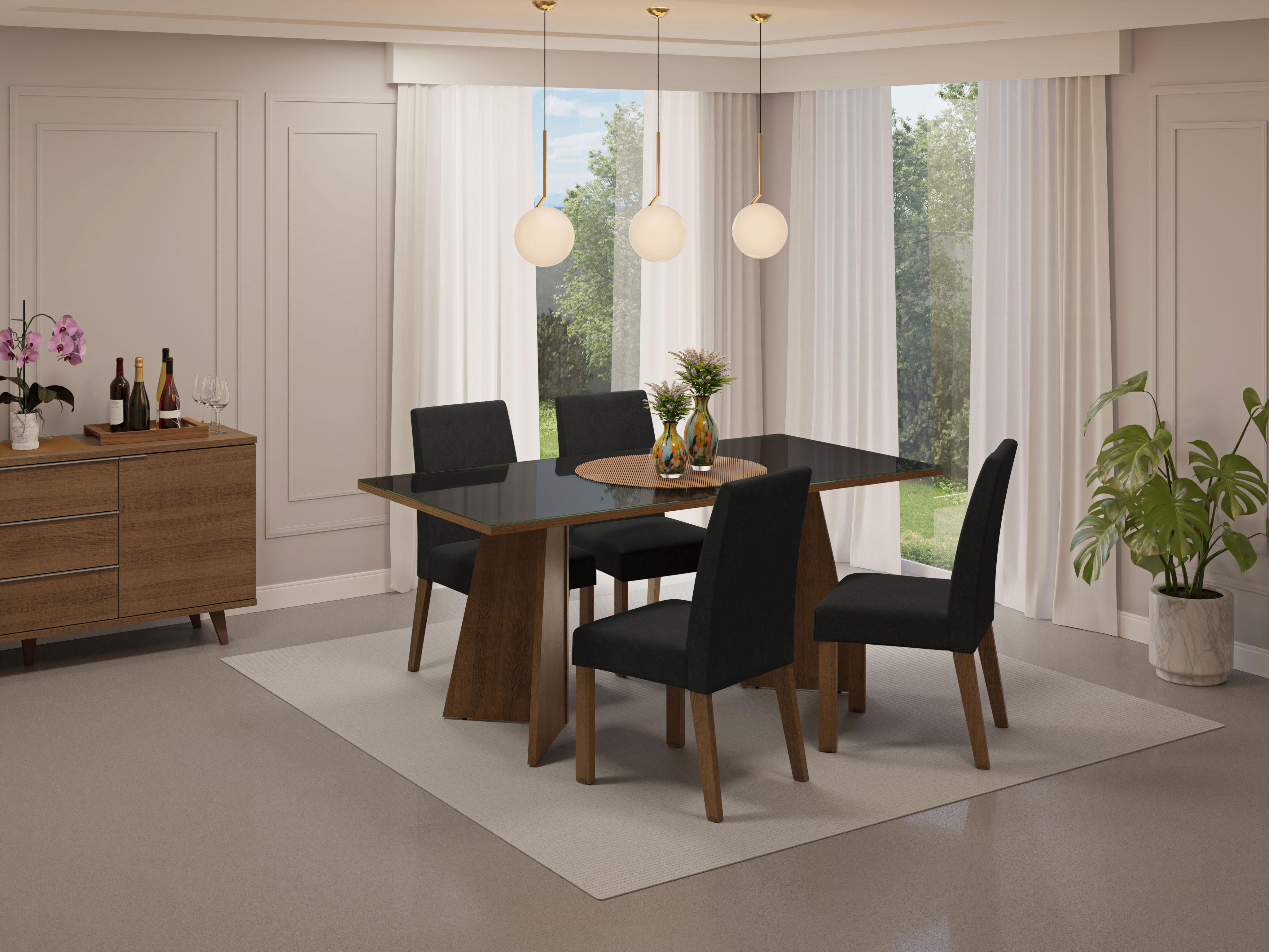 Foto 8 pulgar | Mesa para Comedor Taylor color Negro 78 x 180 x 90 cm con 4 Sillas
