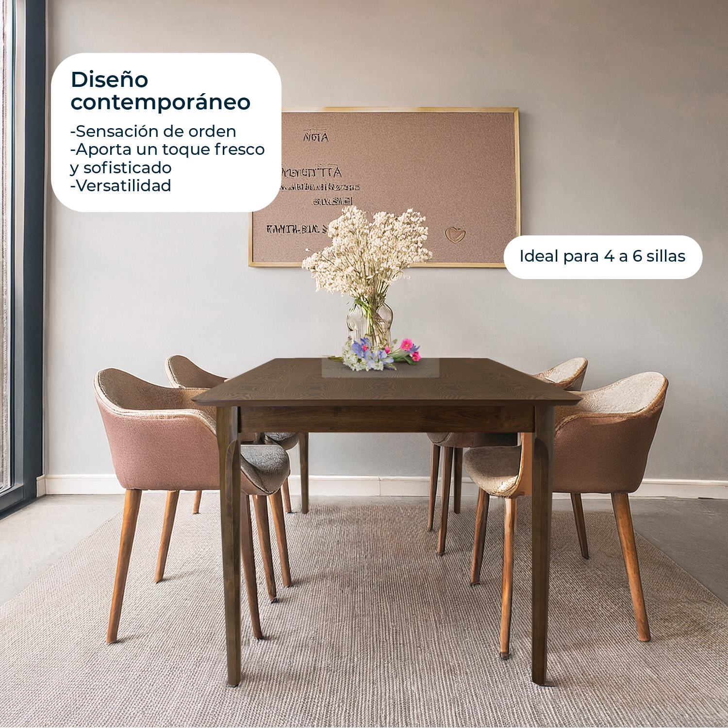 Foto 8 pulgar | Mesa De Comedor 180x90 Madeira Chapa Nogal