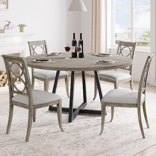 Foto 1 | Mesa De Comedor Gaomon Redonda De 120 Cm Con Tapa De Madera Y Base De Metal, Color Gris - Venta Internacional.