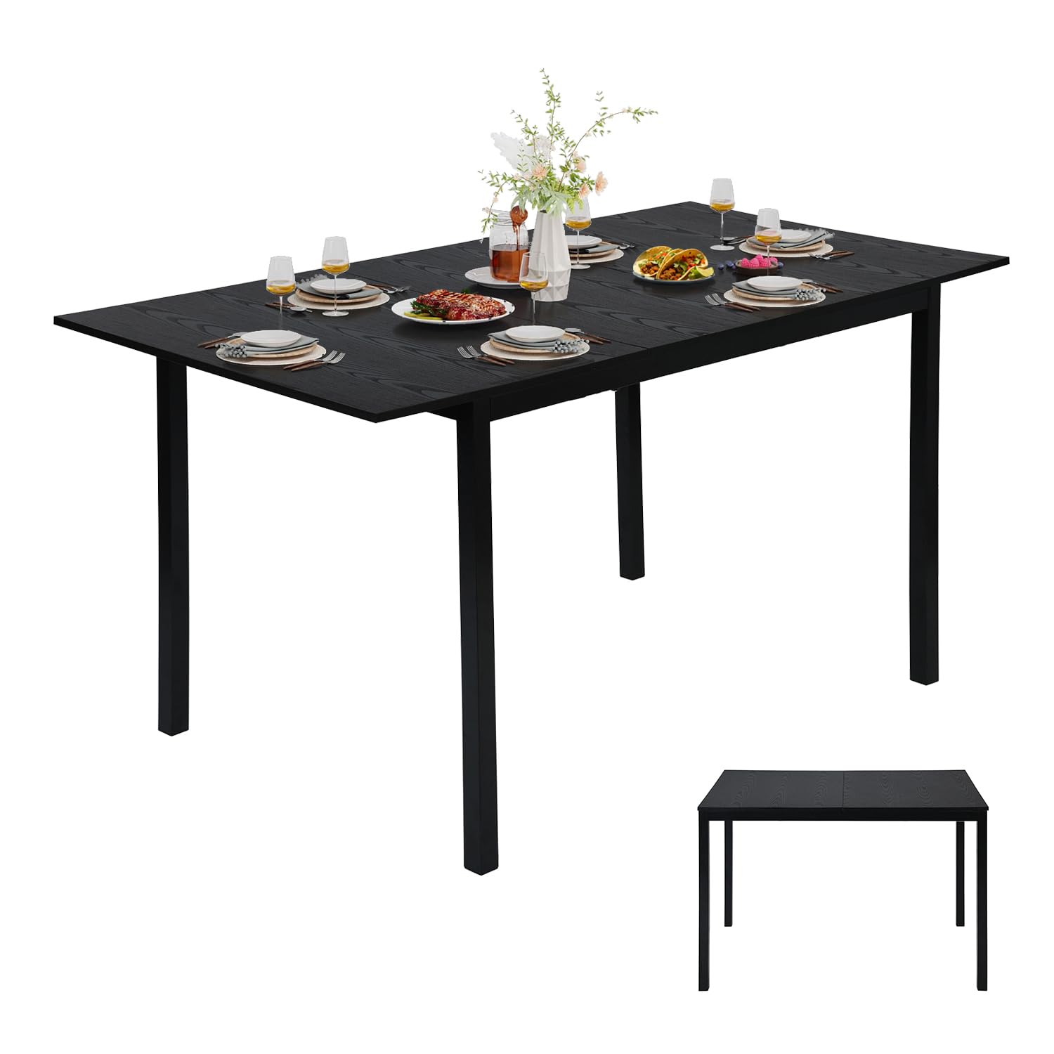 Foto 2 pulgar | Mesa De Comedor Furniturer Bari Negro 120-160 X 80 X 75 Cm