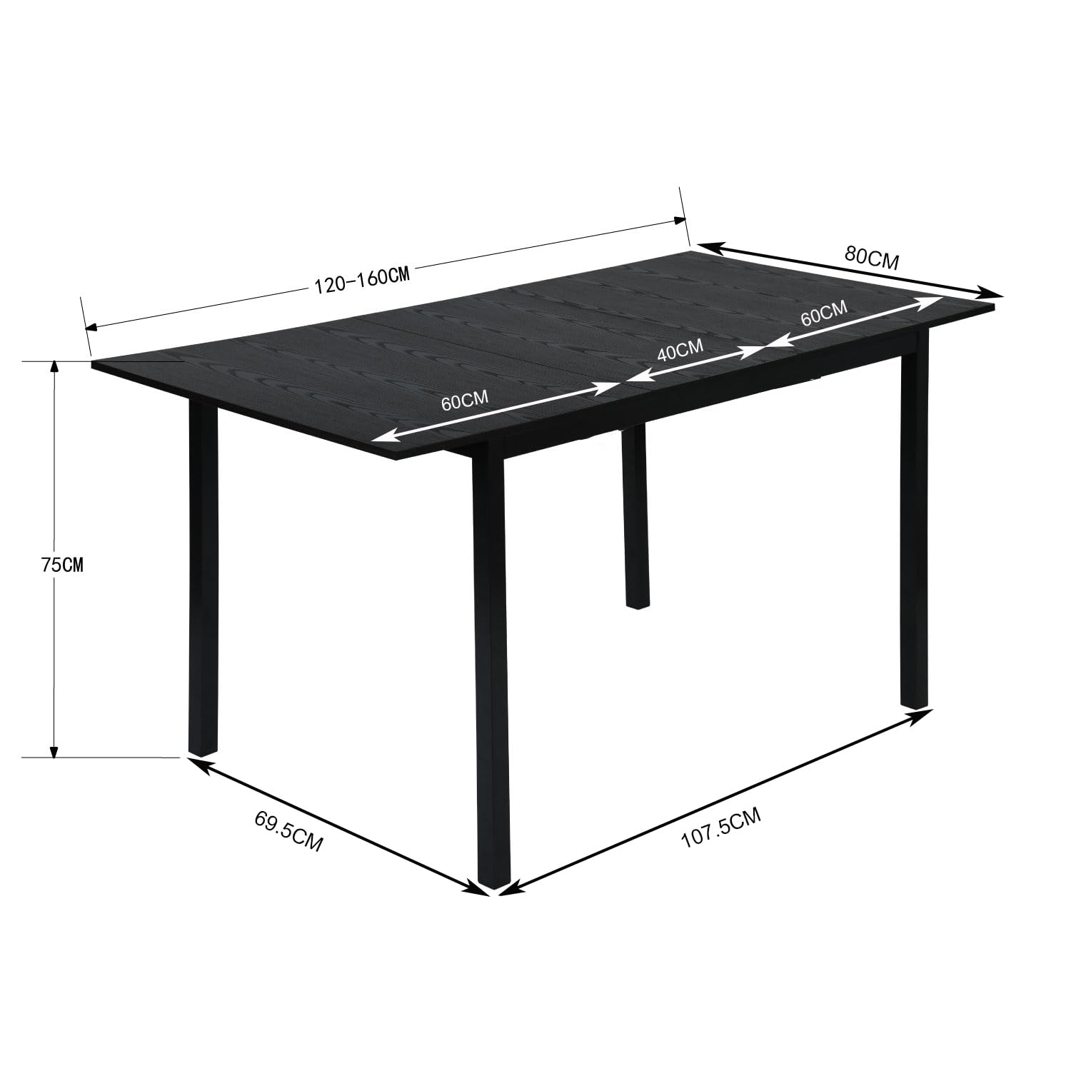 Foto 4 pulgar | Mesa De Comedor Furniturer Bari Negro 120-160 X 80 X 75 Cm