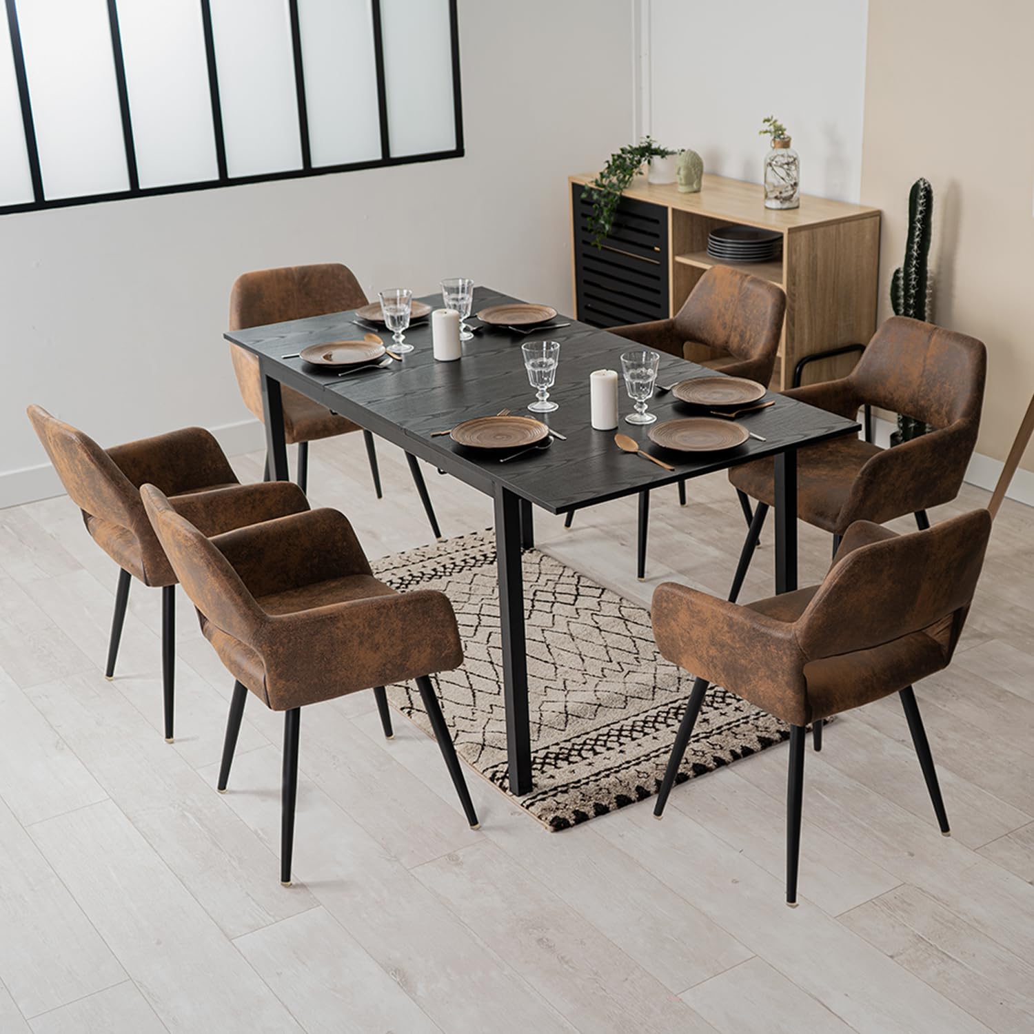 Foto 5 pulgar | Mesa De Comedor Furniturer Bari Negro 120-160 X 80 X 75 Cm