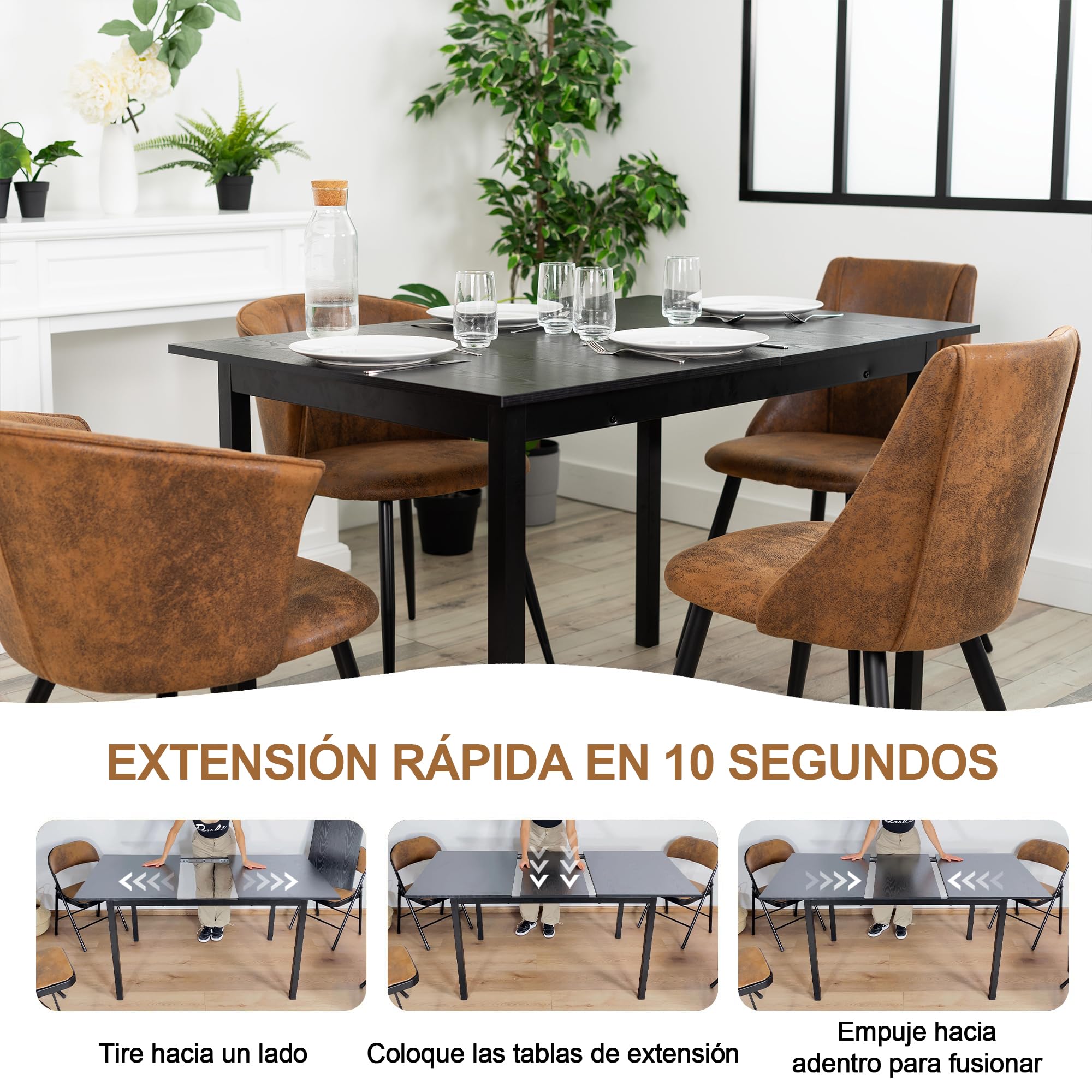 Foto 6 pulgar | Mesa De Comedor Furniturer Bari Negro 120-160 X 80 X 75 Cm