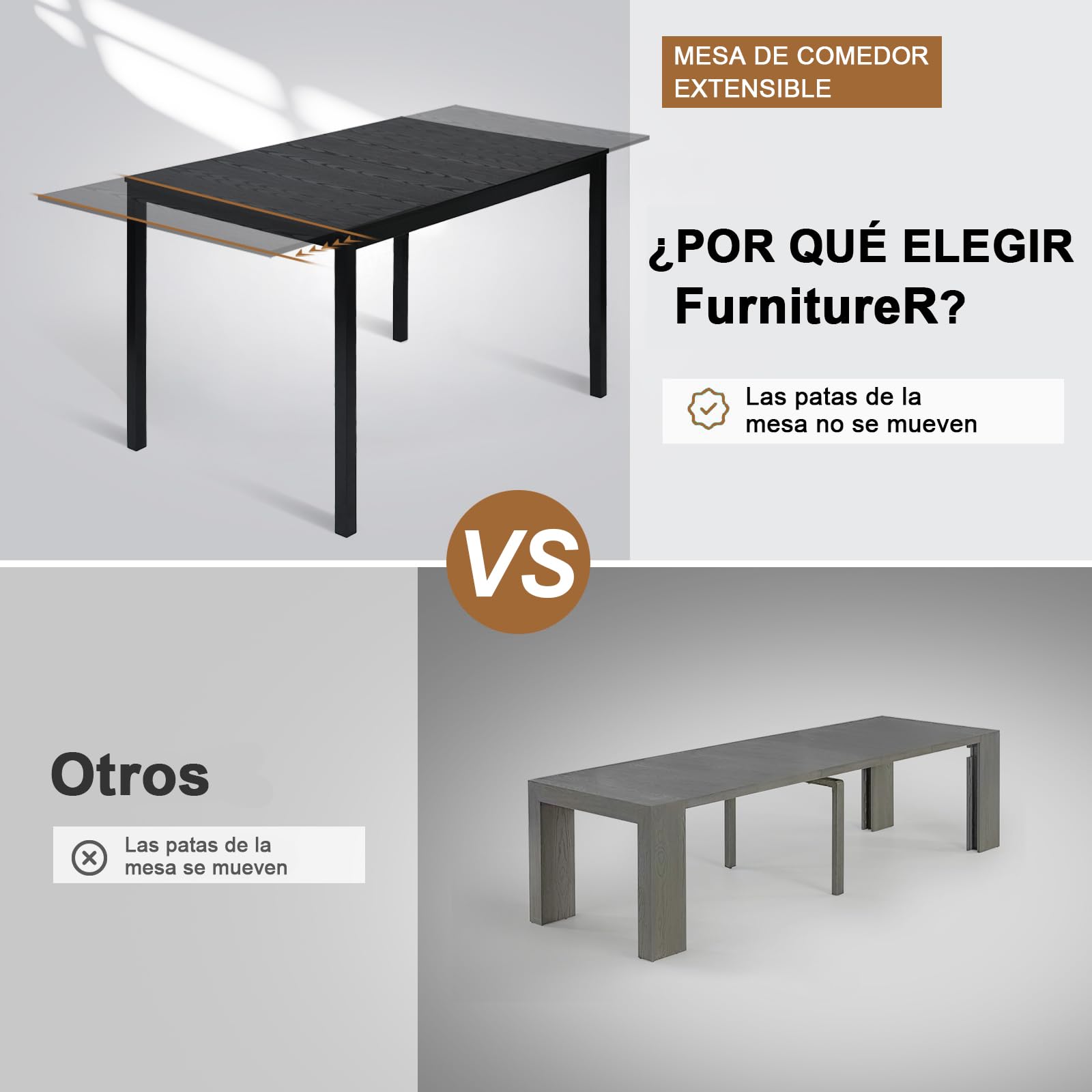Foto 7 pulgar | Mesa De Comedor Furniturer Bari Negro 120-160 X 80 X 75 Cm