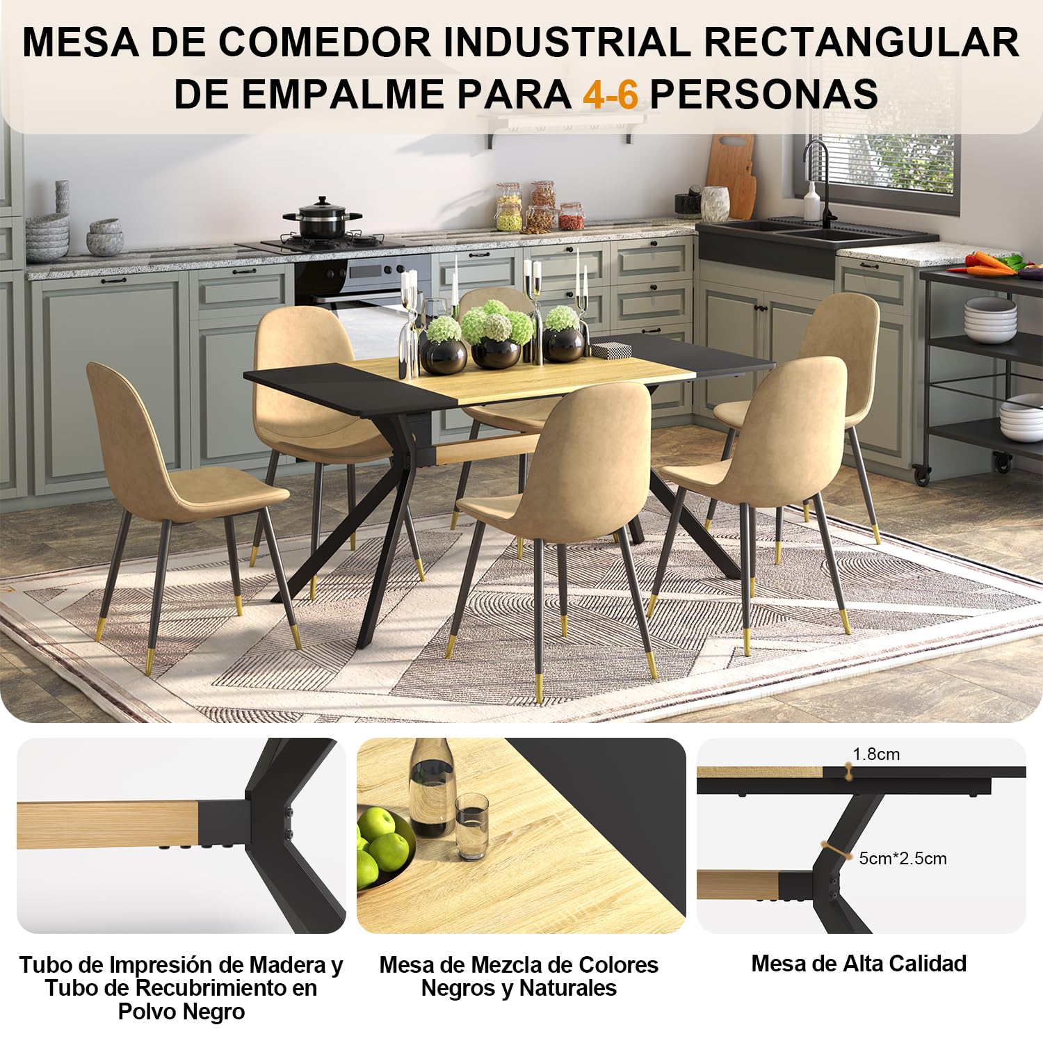 Foto 8 pulgar | Mesa de Comedor Furniturer Negro