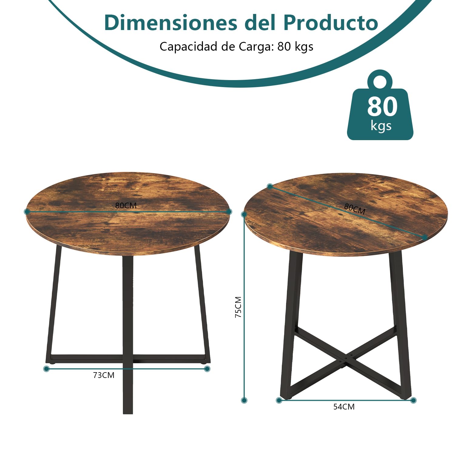 Foto 4 pulgar | Mesa De Comedor Furniturer Naomi Marrón 80 X 80 X 75 Cm
