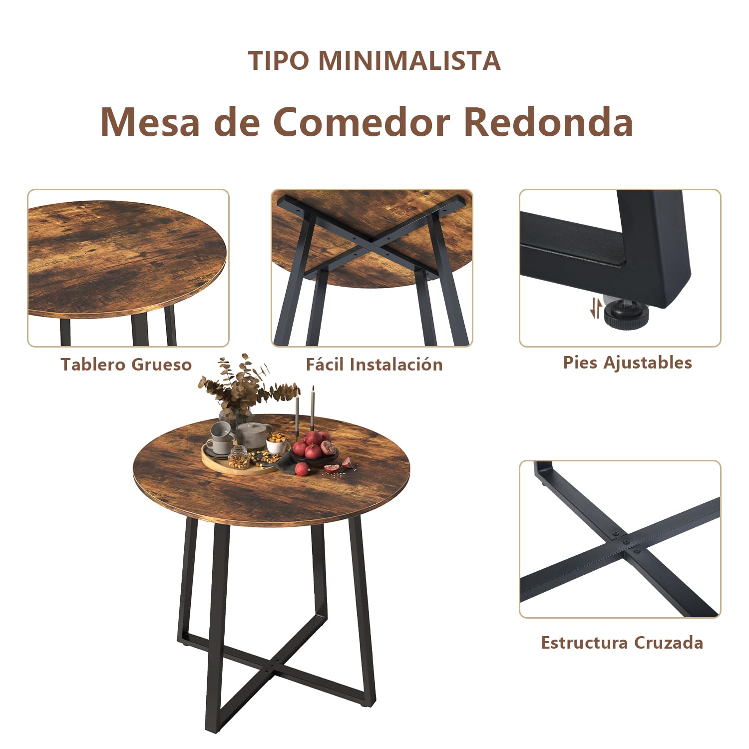 Foto 7 pulgar | Mesa De Comedor Furniturer Naomi Marrón 80 X 80 X 75 Cm