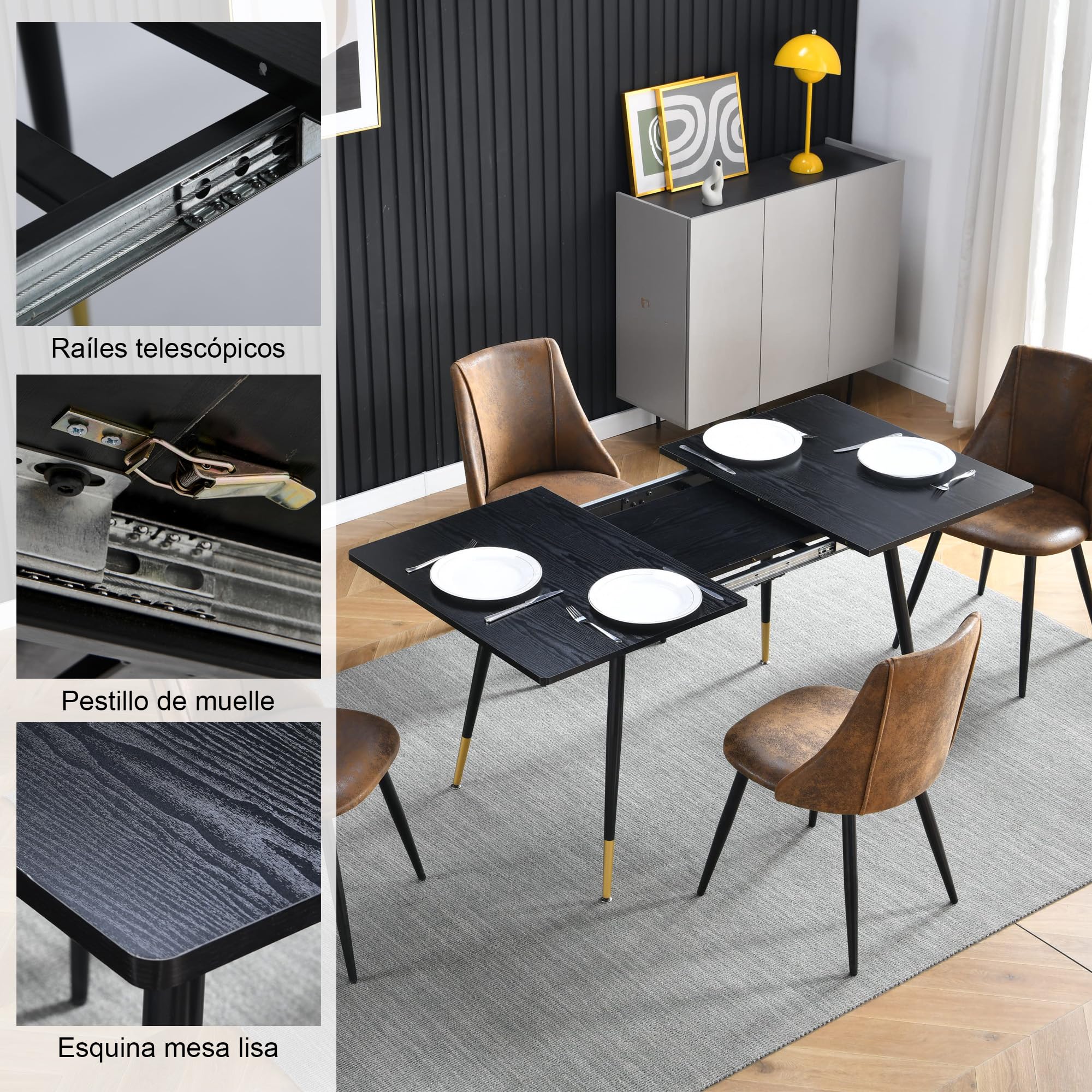 Foto 7 pulgar | Mesa De Comedor Furniturer Whalen Negro Ampliar：160 X 80 X 75 Cm，plegable：120 X 80 X 75 Cm