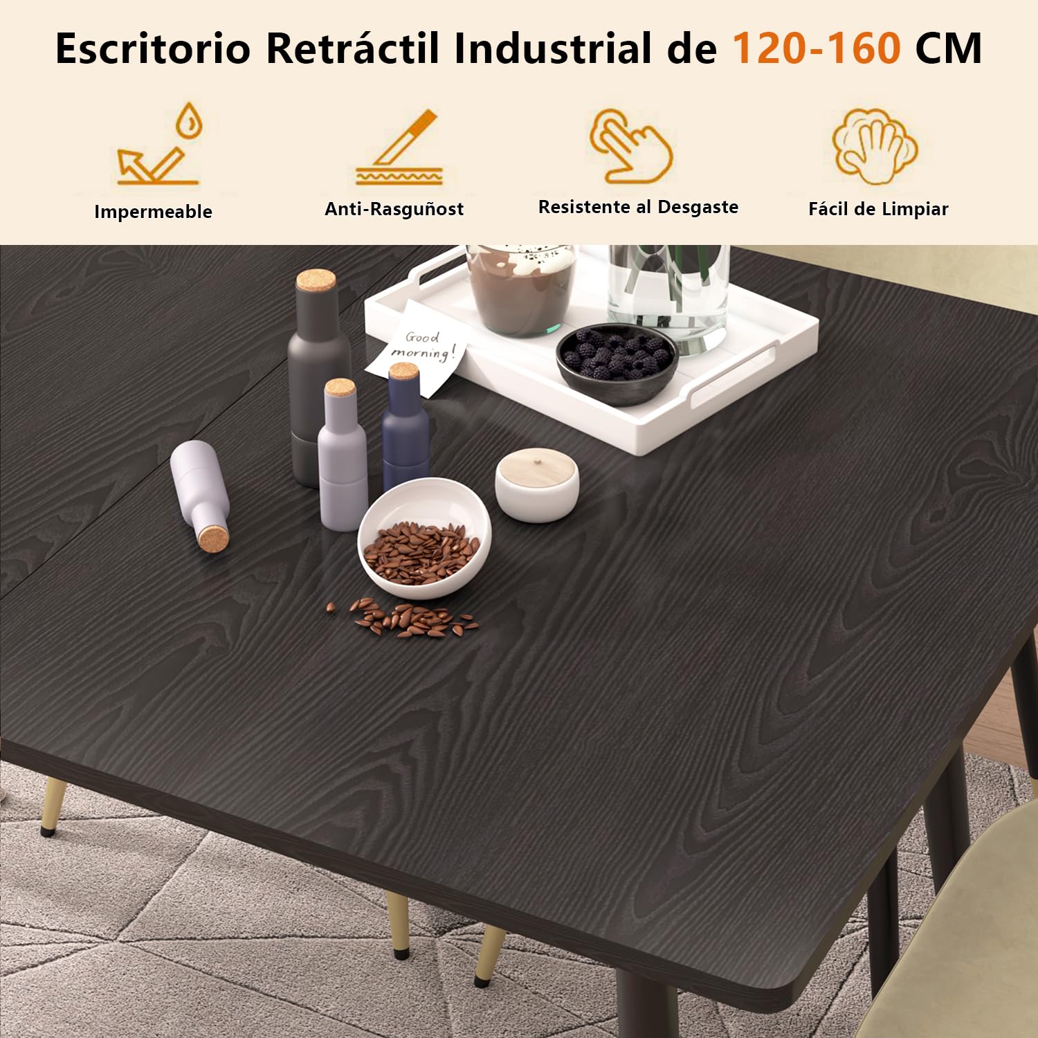 Foto 9 pulgar | Mesa De Comedor Furniturer Whalen Negro Ampliar：160 X 80 X 75 Cm，plegable：120 X 80 X 75 Cm