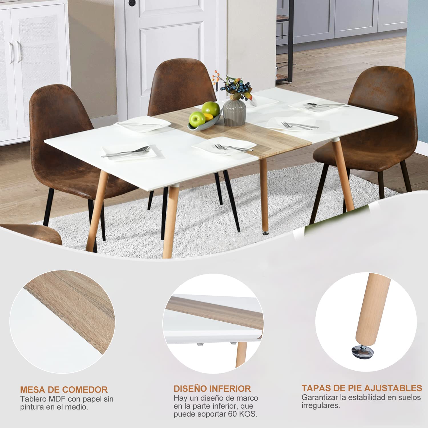 Foto 6 pulgar | Mesa De Comedor Furniturer Trumpet Blanco 140 X 80 X 76 Cm