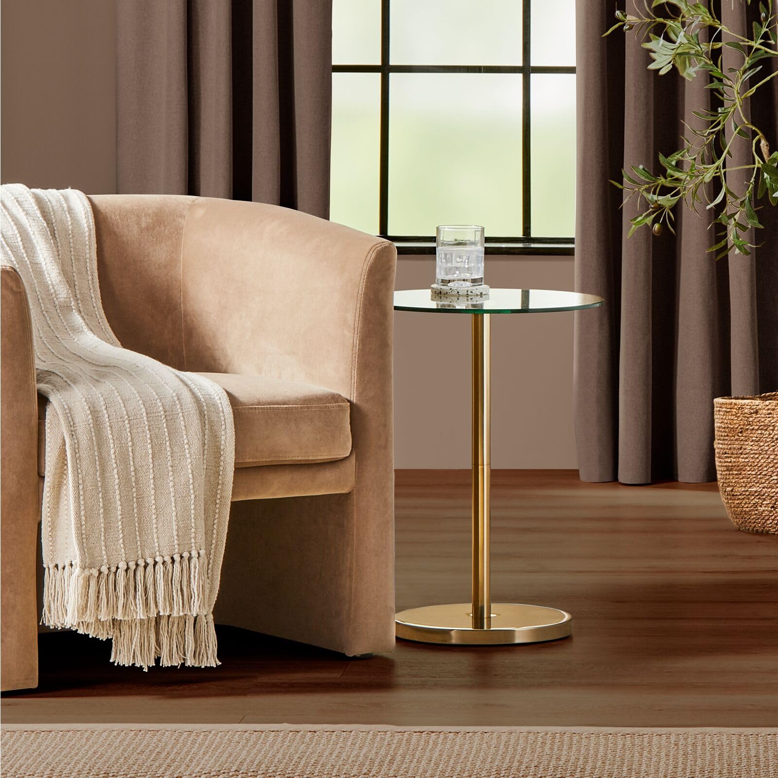 Foto 2 | Mesa De Bebidas Mdesign Con Parte Superior Y Extremo De Cristal  40 Cm  Redonda  Transparente Y Latón - Venta Inter