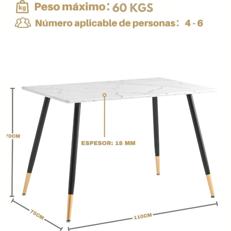 Foto 6 pulgar | Mesa De Comedor Marble Para 4 A 6 Personas 110cm Marble Blanco Gomyhome