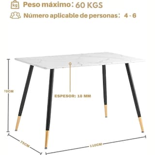 Foto 5 | Mesa De Comedor Marble Para 4 A 6 Personas 110cm Marble Blanco Gomyhome