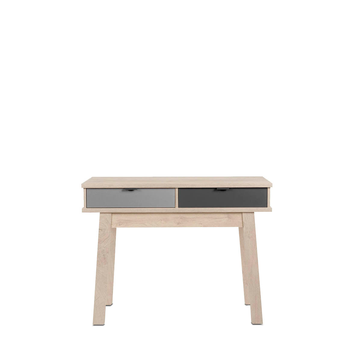 Consola Gris Y Madera Con 2 Cajones. Patas De Madera Sólida Y Estructura De Madera Industrial